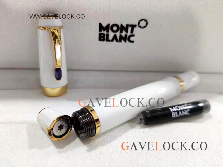 Luxury Clone Mont Blanc Pens Boheme Retractable Fountain Pen White and Gold